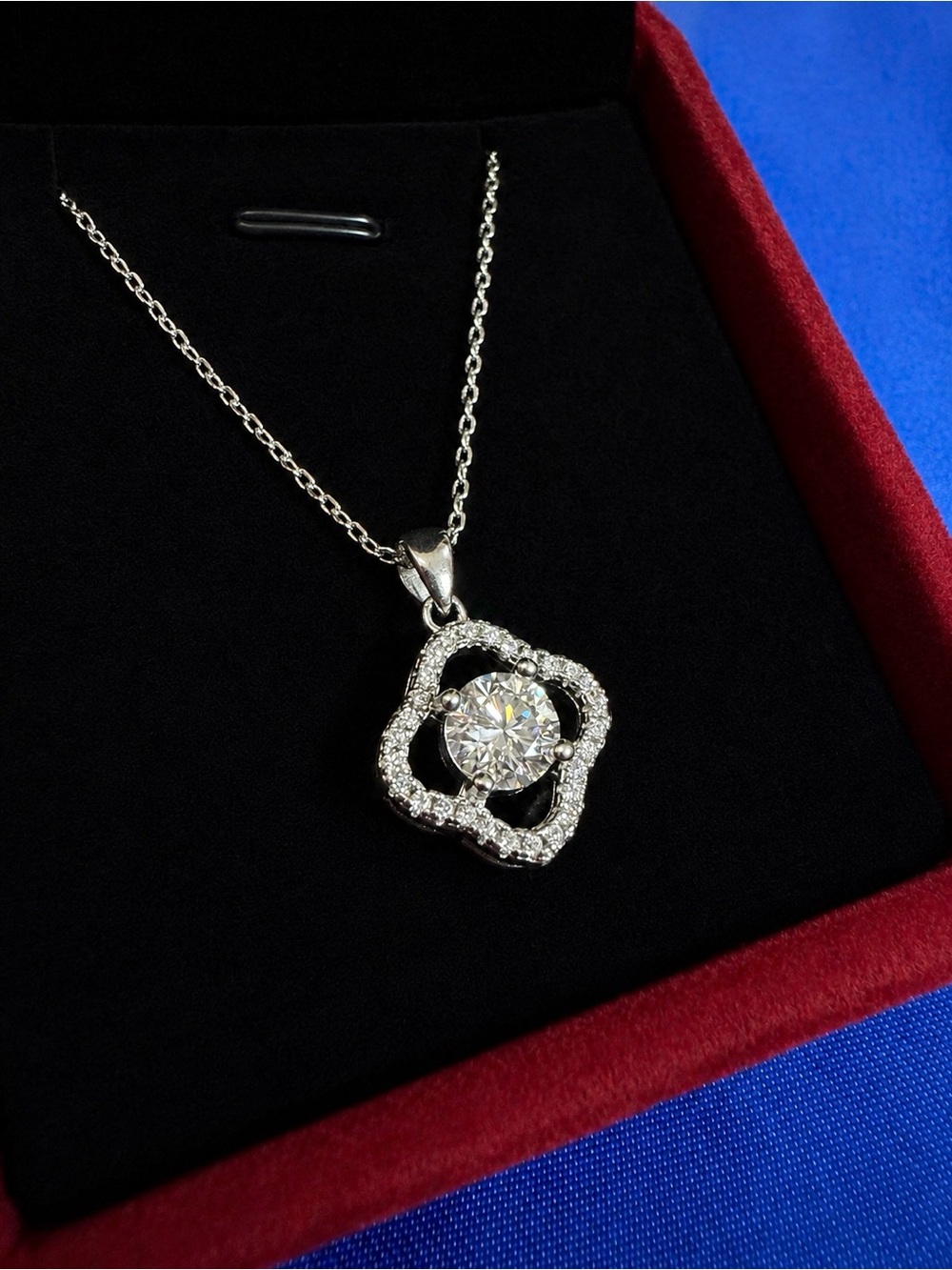 Moissanite Pendant in 925 and Sterling Silver Chain